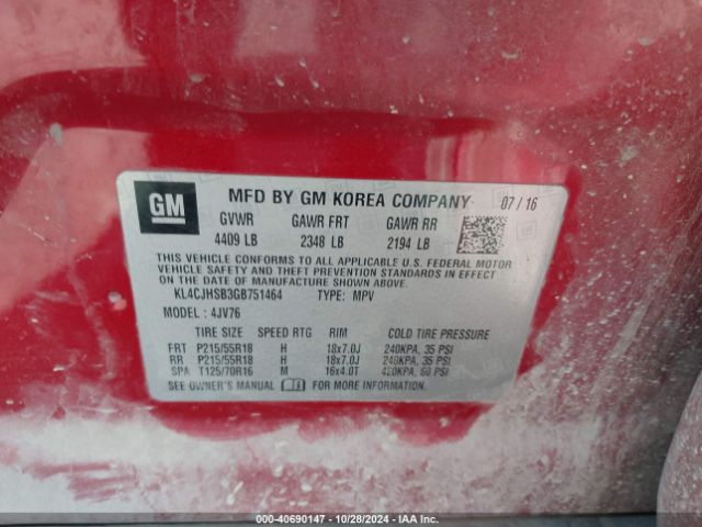 KL4CJHSB3GB751464 Buick Encore Premium