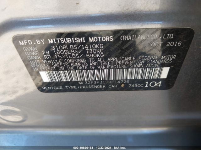 ML32F3FJ1HHF14726 Mitsubishi Mirage G4 Es