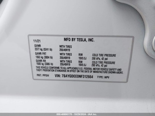 2022 TESLA MODEL Y 7SAYGDEE0NF312664 Photo 8