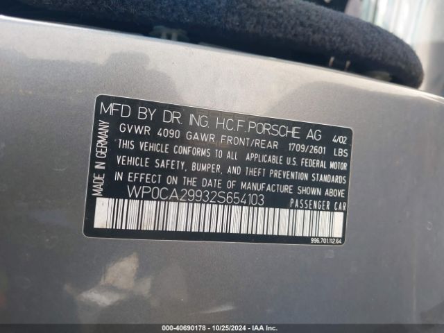 2002 PORSCHE 911 WP0CA29932S654103 Photo 8