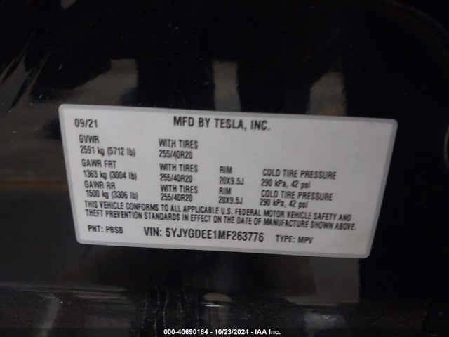 2021 TESLA MODEL Y 5YJYGDEE1MF263776 Photo 8