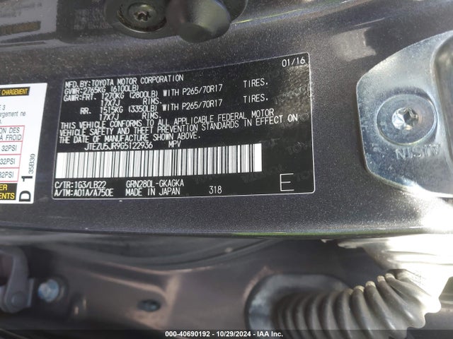 Toyota 4runner Sr5 Premium 2016 JTEZU5JR9G5122936 Image 9