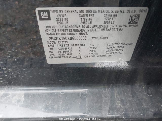 3GCUKTECXGG300666 Chevrolet Silverado 1500 High Country