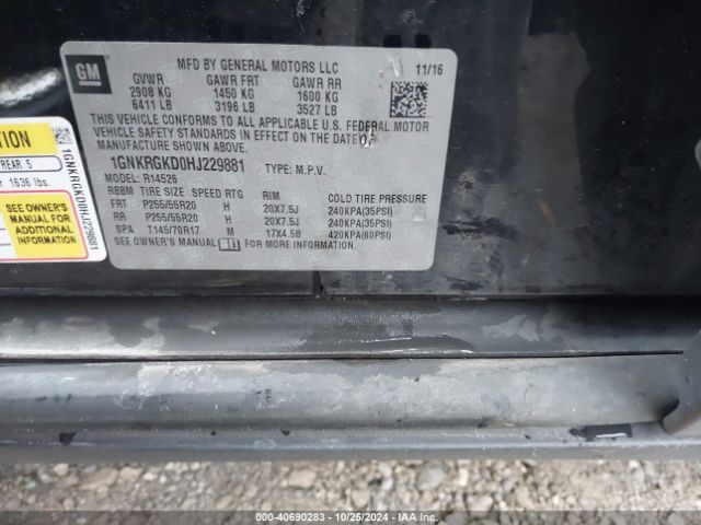 Chevrolet Traverse 1lt 2017 1GNKRGKD0HJ229881 Image 9