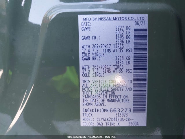 Nissan Frontier Pro-x 4x2 2023 1N6ED1EJ0PN663273 Image 9