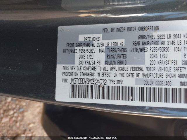 JM3TCBDY6M0524072 Mazda Cx-9 Grand Touring