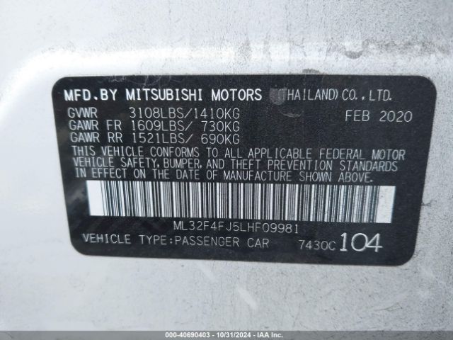 ML32F4FJ5LHF09981 Mitsubishi Mirage G4 Le