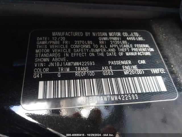 JN1BJ1AW7MW422593 Nissan Rogue Sport S Awd Xtronic Cvt
