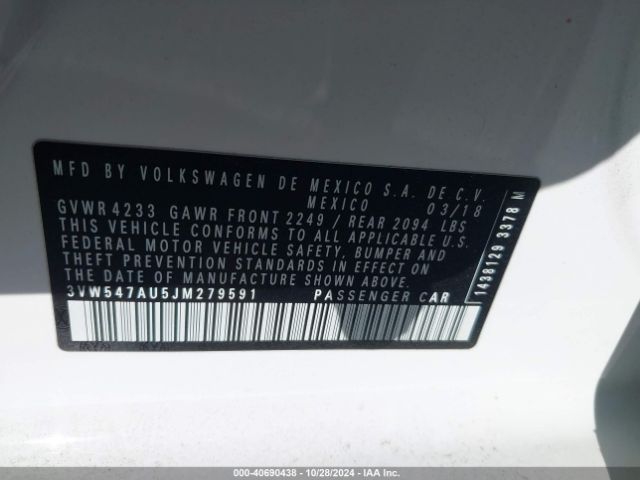 3VW547AU5JM279591 Volkswagen Golf Gti 2.0t Autobahn/2.0t S/2.0t Se