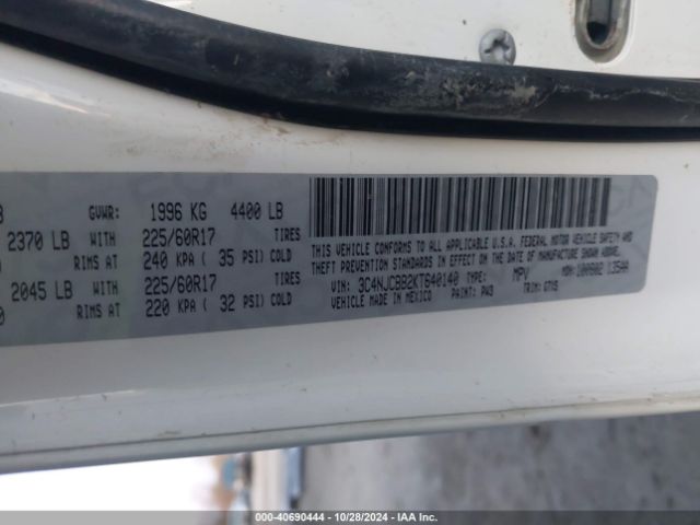 3C4NJCBB2KT640140 Jeep Compass Latitude Fwd