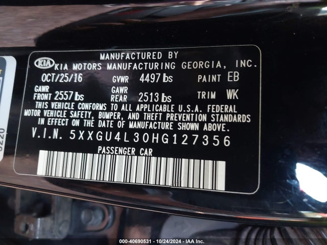 KIA OPTIMA EX 2017 5XXGU4L30HG127356 Image 9