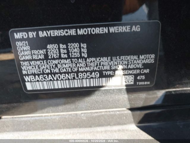 WBA63AV06NFL89549 BMW 430i Gran Coupe