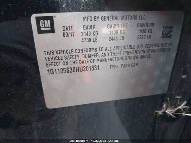 Chevrolet IMPALA 1LT 2017 1G1105S30HU201631 Image 9