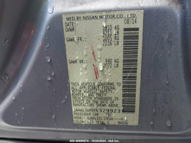 Nissan Altima 2.5 S 2015 1N4AL3AP0FN329923 Image 9