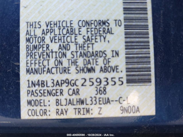 1N4BL3AP9GC259355 Nissan Altima 3.5 Sr