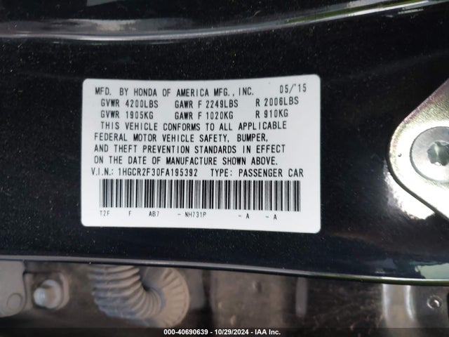 Honda ACCORD LX 2015 1HGCR2F30FA195392 Image 9