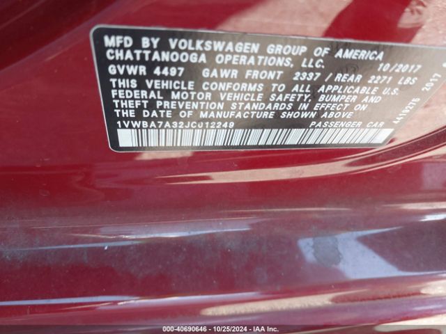 1VWBA7A32JC012249 Volkswagen Passat 2.0t Se