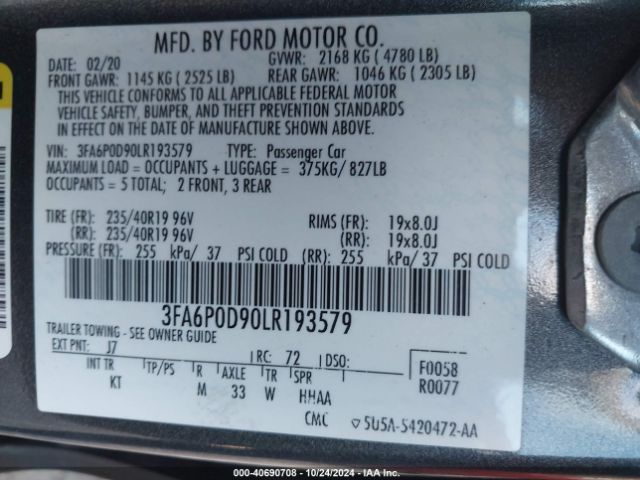 3FA6P0D90LR193579 Ford Fusion Titanium
