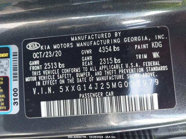 KIA K5 LXS 2021 5XXG14J25MG039979 Image 9