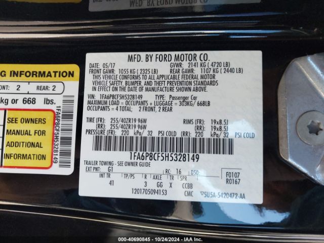 1FA6P8CF5H5328149 Ford Mustang Gt Premium