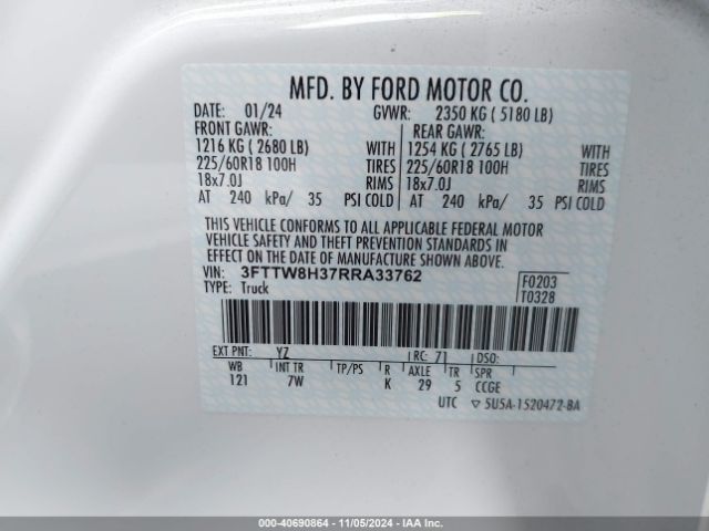 3FTTW8H37RRA33762 Ford Maverick Xlt