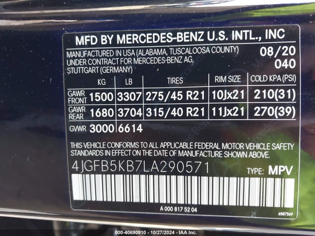 4JGFB5KB7LA290571 Mercedes-Benz Gle 450 4matic
