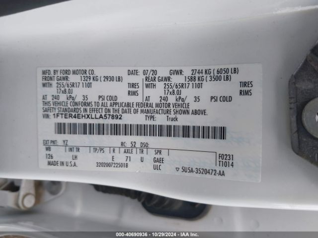1FTER4EHXLLA57892 Ford RANGER XL