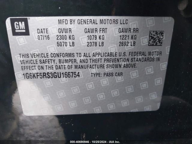 1G6KF5RS3GU166754 Cadillac Ct6 Premium Luxury