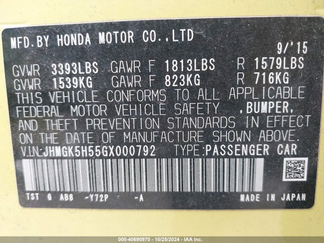 Honda FIT LX 2016 JHMGK5H55GX000792 Image 9