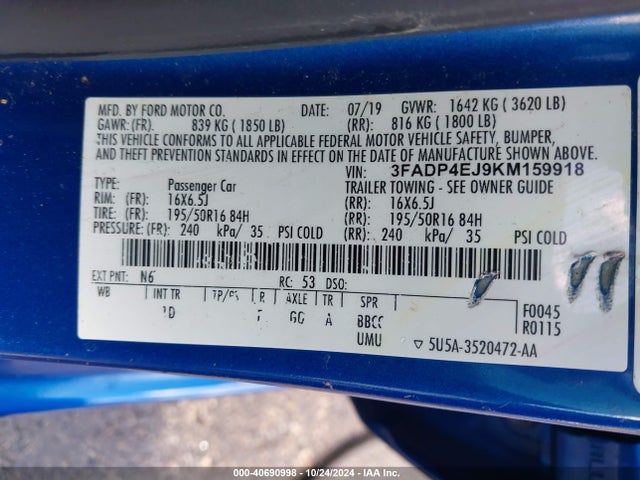 Ford FIESTA SE 2019 3FADP4EJ9KM159918 Image 9