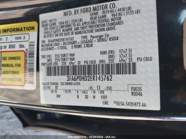 3FA6P0HD2ER145762 Ford FUSION SE