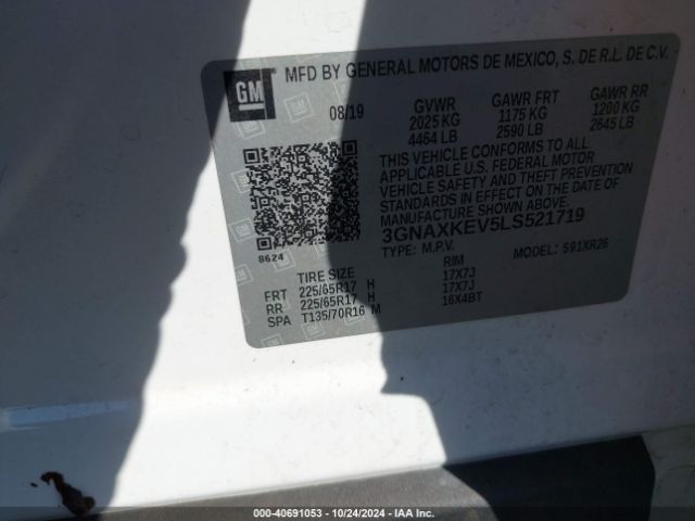 3GNAXKEV5LS521719 Chevrolet Equinox Fwd Lt 1.5l Turbo