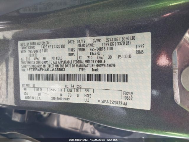 1FTER4FH4KLA35562 Ford Ranger Xlt