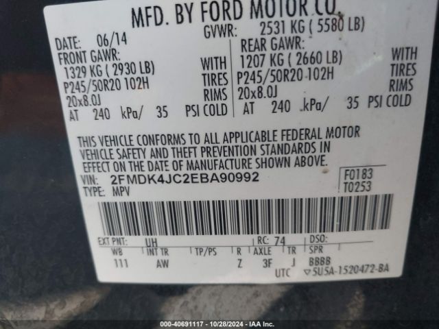 2FMDK4JC2EBA90992 Ford EDGE SEL