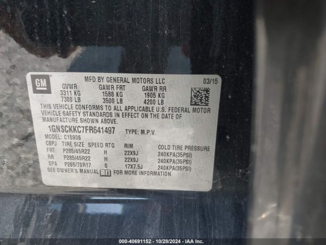 1GNSCKKC7FR641497 Chevrolet Suburban 1500 Ltz