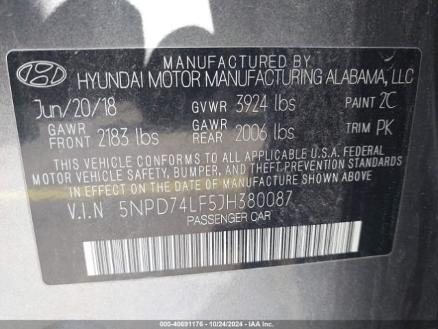5NPD74LF5JH380087 Hyundai ELANTRA SE