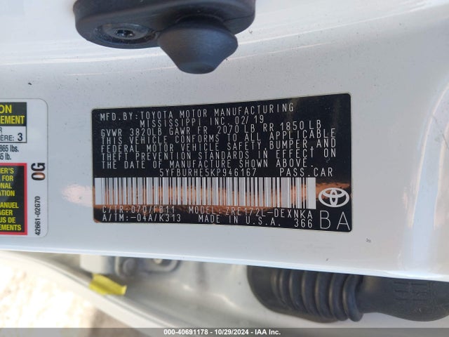 Toyota COROLLA LE 2019 5YFBURHE5KP946167 Image 9