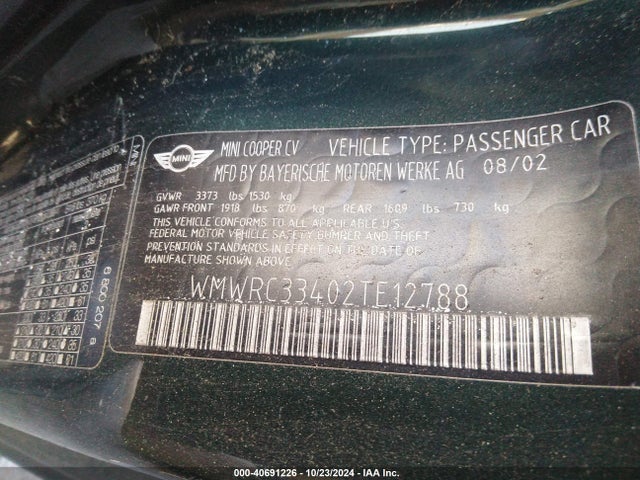 2002 MINI COOPER WMWRC33402TE12788 Photo 8