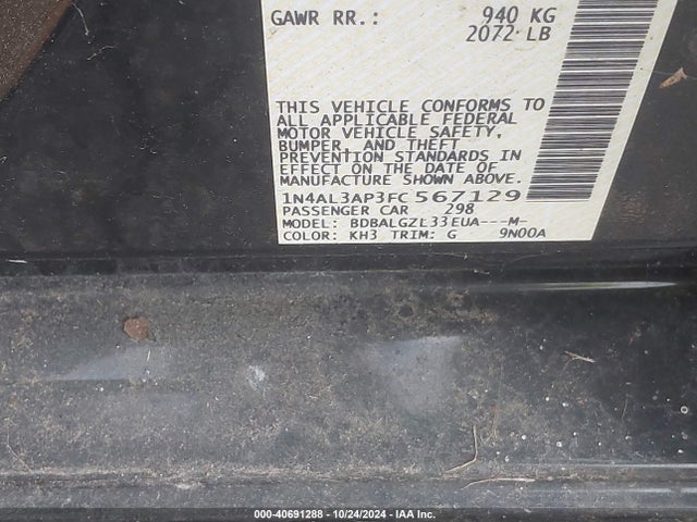 Nissan Altima 2.5 S 2015 1N4AL3AP3FC567129 Image 9