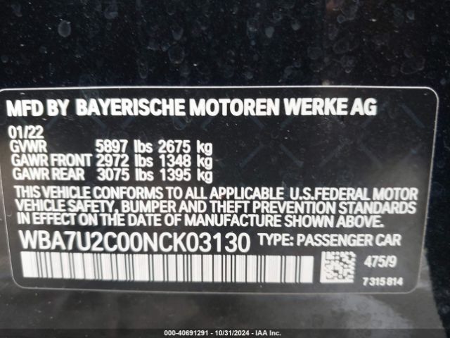 2022 BMW 750 WBA7U2C00NCK03130 Photo 8