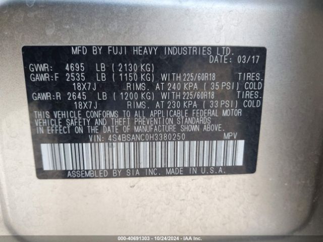 4S4BSANC0H3380250 Subaru Outback 2.5i Limited