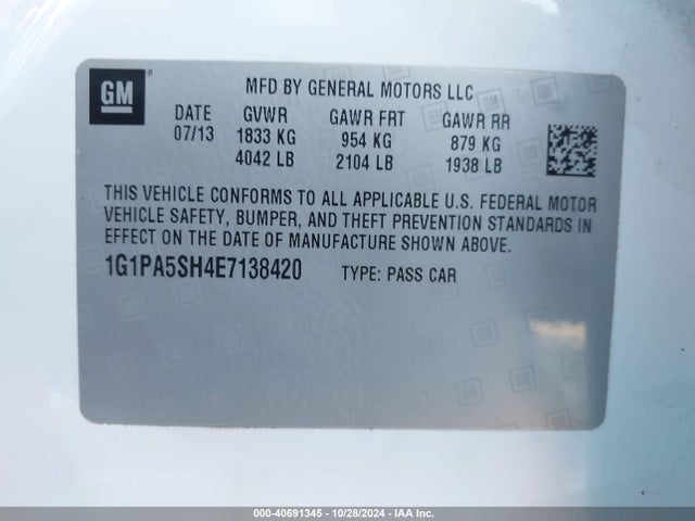 Chevrolet Cruze Ls Auto 2014 1G1PA5SH4E7138420 Image 9
