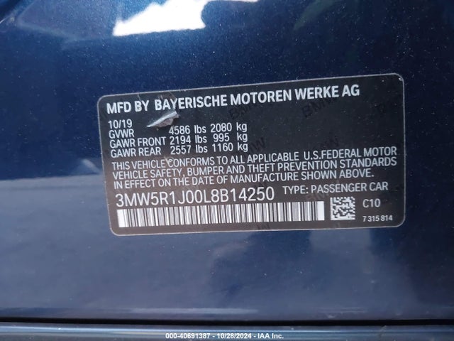BMW 330I 2020 3MW5R1J00L8B14250 Image 9