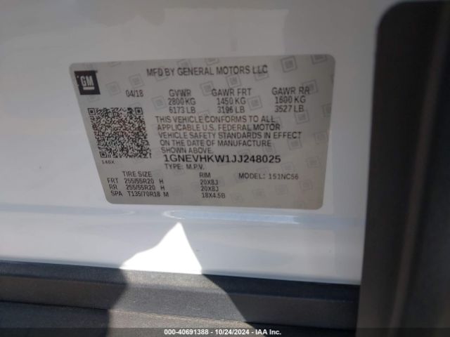 1GNEVHKW1JJ248025 Chevrolet Traverse 3lt