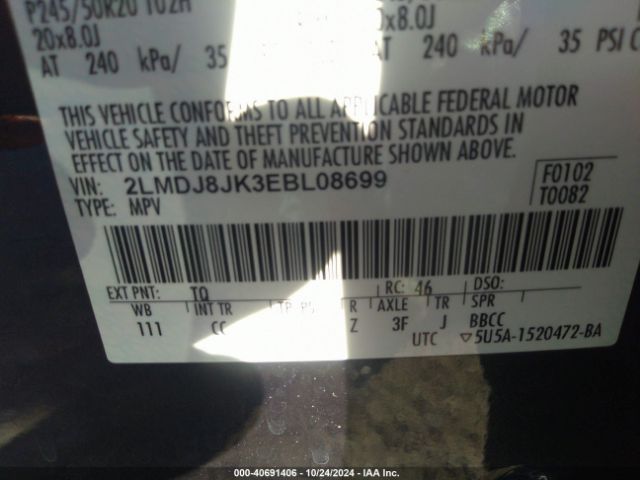 2LMDJ8JK3EBL08699 Lincoln MKX
