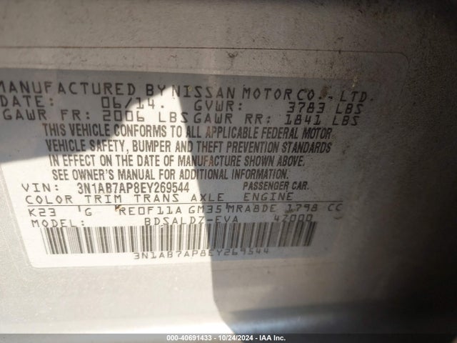 Nissan SENTRA SV 2014 3N1AB7AP8EY269544 Image 9
