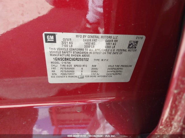 Chevrolet Tahoe Lt 2016 1GNSCBKC9GR259702 Image 9