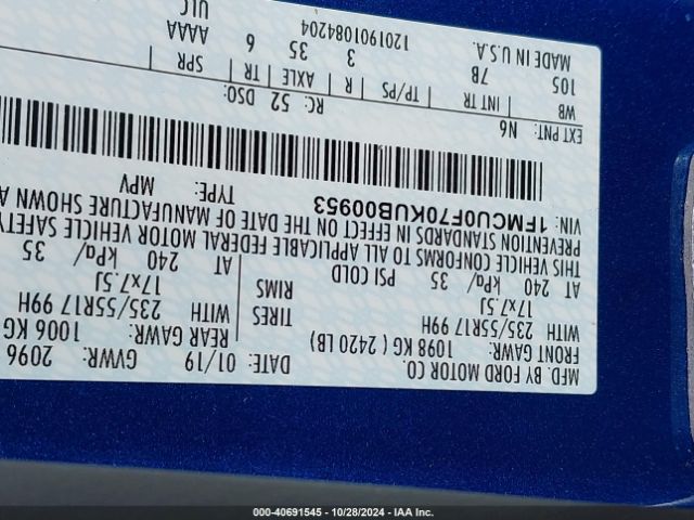 1FMCU0F70KUB00953 Ford ESCAPE S