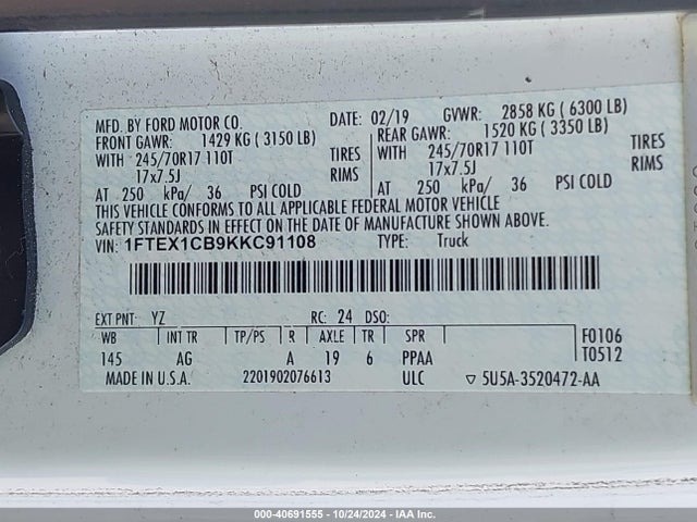 Ford F-150 Xl 2019 1FTEX1CB9KKC91108 Image 9