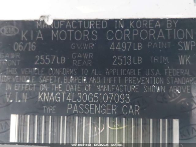 KNAGT4L30G5107093 KIA Optima Lx